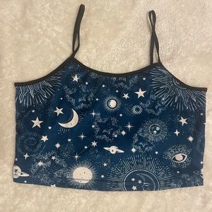 Blue Cosmic Print Cropped Tank